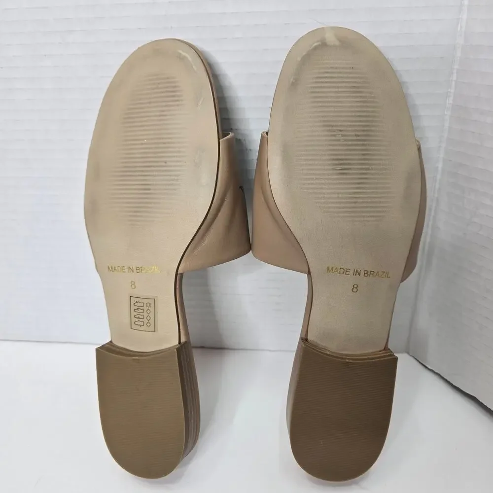 ALEPEL BIRD FLORAL BEIGE SLIDES, SIZE 8